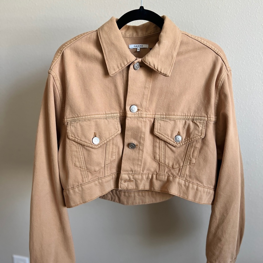 Ganni Tan Cropped Trucker Jacket Size Small 36FR